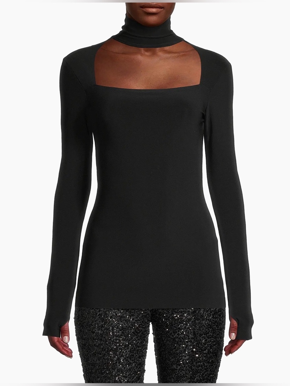 Norma Kamali Cut-Out Turtleneck Top in Black, Size Medium
